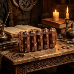 UYEE Medieval Leather Vial Holder Waist Sash, Alchemy Potion Bottle Carrier for LARP Viking Cosplay Belt