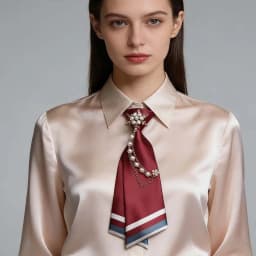 No-Sew Design Beaded Floral Necktie Pearl Chain Decoration Satin Material Double Layer Necktie Double Layer Satin Neck Accessory