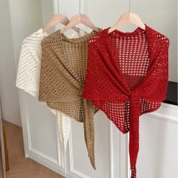 Fashion Hollow Out Triangle Scarf Shawl Breathable Solid Color Knitted Scarf Lightweight Sun Protection Women Shawl Wrap