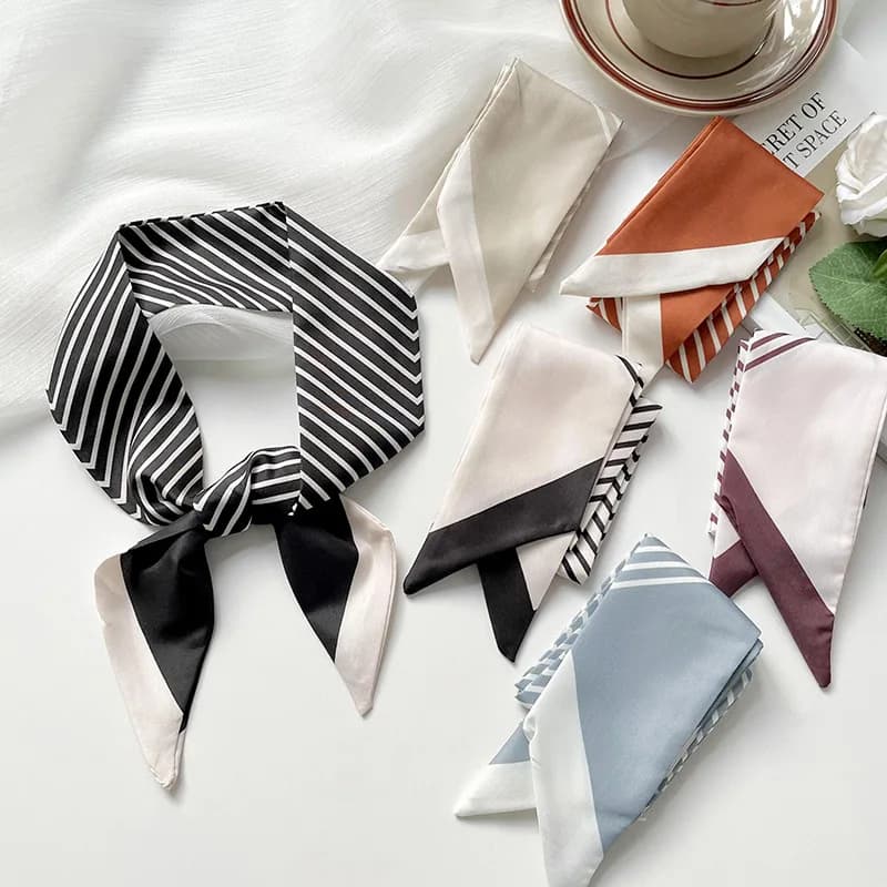 New Slim And Long 80x6CM Small Scarf For Women Versatile Black Striped Hair Tie Bag Decoration Scarves Party Gift