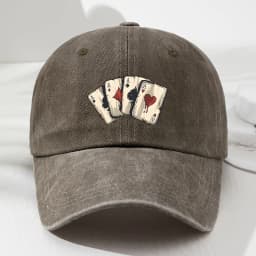 Retro poker AAA printed baseball cap with adjustable dad hat suitable for outdoor sports, fishing, and camping