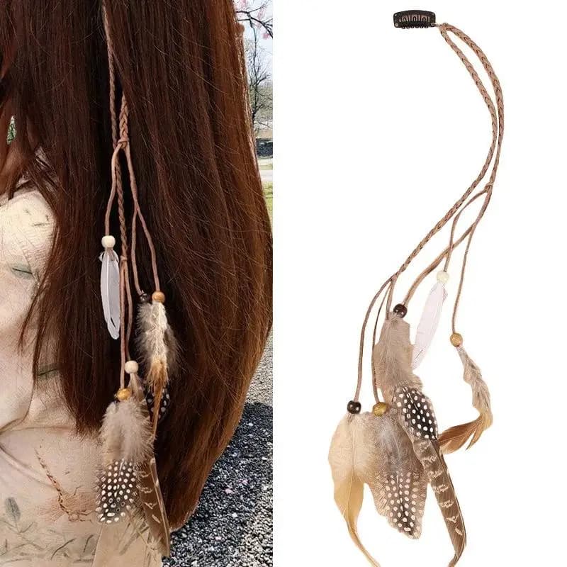 Festive Women's Masquerade Feather Hairband, Bohemian Indian Prom Gypsy Headwear with Long Tassel Hair Decorations