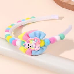 2Pcs Rabbit Fur Ball Headband Cute Rainbow Cartoon Unicorn Bow Hair Bands For Girls Children Kids Diadem Headdress Accessories