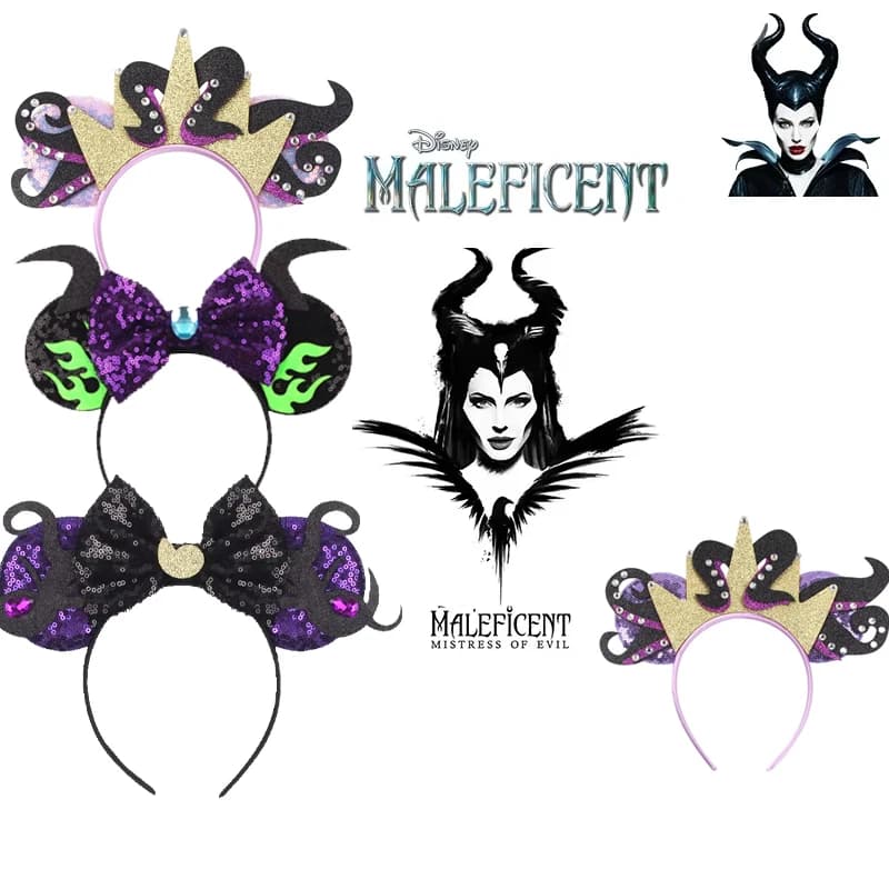Disney Maleficent Headbands Kids Cosplay Horns of Witch Bow Hair Accessories Women Mickey Ears Hairband Girls For Festival Party