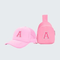 2pcs children's 26-letter printed truck driver hat and chest bag set, lightweight all-in-one visor, suitable for girls' daily