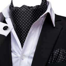 Hi-Tie 4pcs Mens Paisley Ascot With Brooch Black Blue Gold Beige Cravat Tie Hanky Cufflinks for Wedding Business Prom Gift