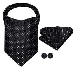 Hi-Tie 4pcs Mens Paisley Ascot With Brooch Black Blue Gold Beige Cravat Tie Hanky Cufflinks for Wedding Business Prom Gift