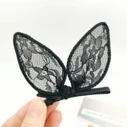 2PCS Black Rabbit Ears Broken Hair Clip Fashion Bangs Side Duckbill Clip Headdress Hundreds of Ribbon One Word Clip Hair Card
