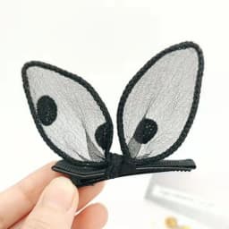 2PCS Black Rabbit Ears Broken Hair Clip Fashion Bangs Side Duckbill Clip Headdress Hundreds of Ribbon One Word Clip Hair Card