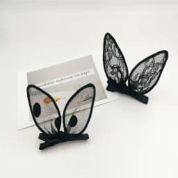 2PCS Black Rabbit Ears Broken Hair Clip Fashion Bangs Side Duckbill Clip Headdress Hundreds of Ribbon One Word Clip Hair Card