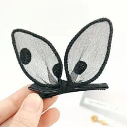 2PCS Black Rabbit Ears Broken Hair Clip Fashion Bangs Side Duckbill Clip Headdress Hundreds of Ribbon One Word Clip Hair Card