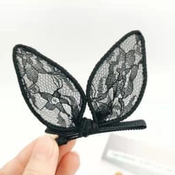 2PCS Black Rabbit Ears Broken Hair Clip Fashion Bangs Side Duckbill Clip Headdress Hundreds of Ribbon One Word Clip Hair Card