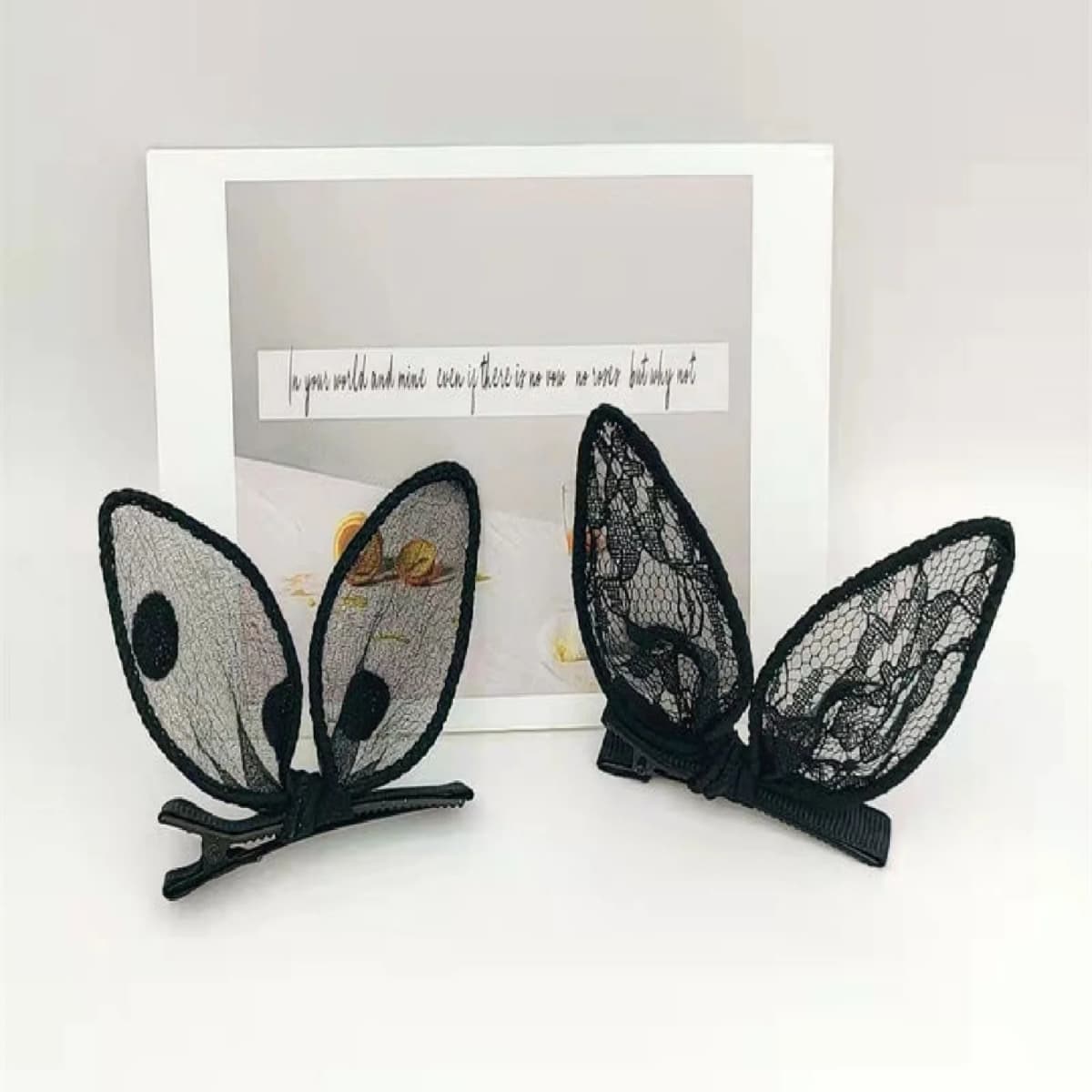 2PCS Black Rabbit Ears Broken Hair Clip Fashion Bangs Side Duckbill Clip Headdress Hundreds of Ribbon One Word Clip Hair Card