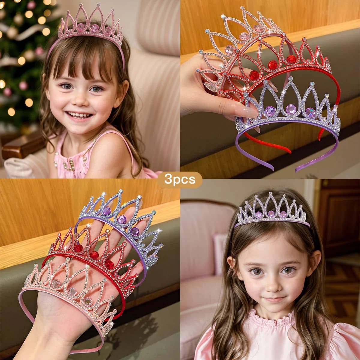 3 crown headbands with fashionable temperament. Crown hair clips suitable for daily use as hair accessories