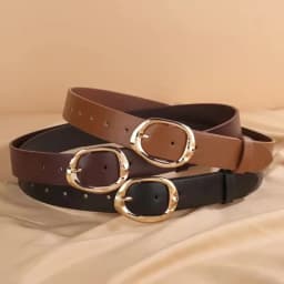 Women's Fashion Wide PU Leather Belt 3.3cm with Metal Geometric Pin Buckle Retro Style Waist Belt for Jeans Pants and Skirts