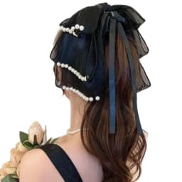 Women's Hair Accessory Beaded Ribbon Bow Shark Clip for Ponytail