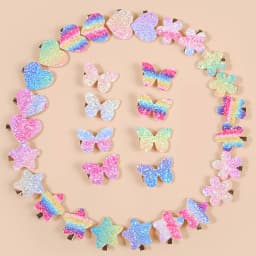8/32pcs Sparkly Rainbow Star Hair Clips Girls Butterfly Hairpins Glitter Flower Heart Shaped Hair Clips Children Kids Headwear