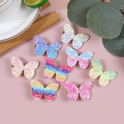 8/32pcs Sparkly Rainbow Star Hair Clips Girls Butterfly Hairpins Glitter Flower Heart Shaped Hair Clips Children Kids Headwear