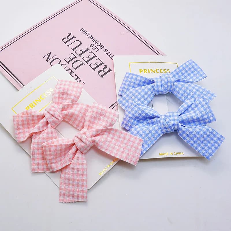 2 pieces of children's hair clip with bowknot, suitable for little girls and primary school students, plaid pattern hair accesso