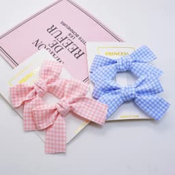 2 pieces of children's hair clip with bowknot, suitable for little girls and primary school students, plaid pattern hair accesso
