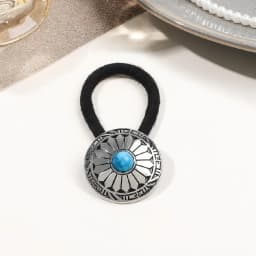 Boho Vintage Silvery Metal Hair Ties Ponytail Holder Ethnic Turquoise Black Elastic Bands Rope Scrunchie Women Hair Accessories
