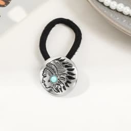 Boho Vintage Silvery Metal Hair Ties Ponytail Holder Ethnic Turquoise Black Elastic Bands Rope Scrunchie Women Hair Accessories