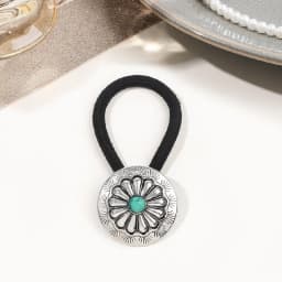 Boho Vintage Silvery Metal Hair Ties Ponytail Holder Ethnic Turquoise Black Elastic Bands Rope Scrunchie Women Hair Accessories
