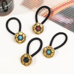 Boho Vintage Silvery Metal Hair Ties Ponytail Holder Ethnic Turquoise Black Elastic Bands Rope Scrunchie Women Hair Accessories