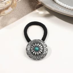 Boho Vintage Silvery Metal Hair Ties Ponytail Holder Ethnic Turquoise Black Elastic Bands Rope Scrunchie Women Hair Accessories