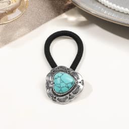 Boho Vintage Silvery Metal Hair Ties Ponytail Holder Ethnic Turquoise Black Elastic Bands Rope Scrunchie Women Hair Accessories