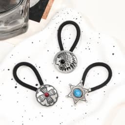 Boho Vintage Silvery Metal Hair Ties Ponytail Holder Ethnic Turquoise Black Elastic Bands Rope Scrunchie Women Hair Accessories