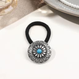 Boho Vintage Silvery Metal Hair Ties Ponytail Holder Ethnic Turquoise Black Elastic Bands Rope Scrunchie Women Hair Accessories