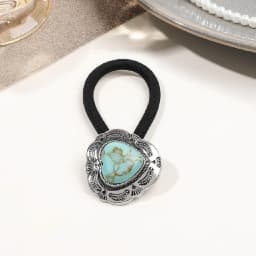 Boho Vintage Silvery Metal Hair Ties Ponytail Holder Ethnic Turquoise Black Elastic Bands Rope Scrunchie Women Hair Accessories