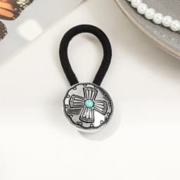 Boho Vintage Silvery Metal Hair Ties Ponytail Holder Ethnic Turquoise Black Elastic Bands Rope Scrunchie Women Hair Accessories