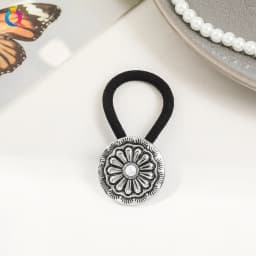Boho Vintage Silvery Metal Hair Ties Ponytail Holder Ethnic Turquoise Black Elastic Bands Rope Scrunchie Women Hair Accessories