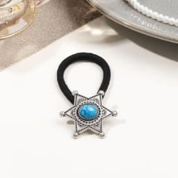 Boho Vintage Silvery Metal Hair Ties Ponytail Holder Ethnic Turquoise Black Elastic Bands Rope Scrunchie Women Hair Accessories