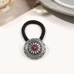 Boho Vintage Silvery Metal Hair Ties Ponytail Holder Ethnic Turquoise Black Elastic Bands Rope Scrunchie Women Hair Accessories