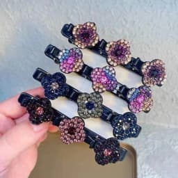 4pcs New Korean Style Hairpin Side Clip Flower Rhinestones Sweet And Girl Lovely Bangs Hairpin Elastic Duckbill Clip.
