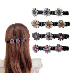 4pcs New Korean Style Hairpin Side Clip Flower Rhinestones Sweet And Girl Lovely Bangs Hairpin Elastic Duckbill Clip.