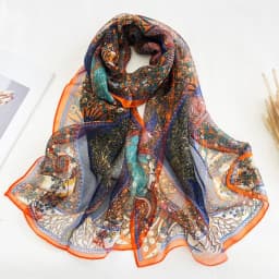 160x50cm Autumn Birch Forest Scarf Women Artistic Oil Painting Print Soft Georgette Shawl Long Neck Wrap Nature Scenery Sunscree