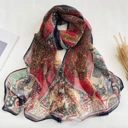 160x50cm Autumn Birch Forest Scarf Women Artistic Oil Painting Print Soft Georgette Shawl Long Neck Wrap Nature Scenery Sunscree
