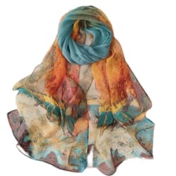 160x50cm Autumn Birch Forest Scarf Women Artistic Oil Painting Print Soft Georgette Shawl Long Neck Wrap Nature Scenery Sunscree