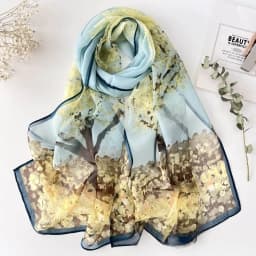 160x50cm Autumn Birch Forest Scarf Women Artistic Oil Painting Print Soft Georgette Shawl Long Neck Wrap Nature Scenery Sunscree