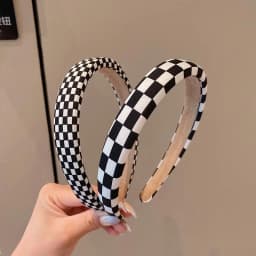 1pc Retro Black and White Grid Chessboard Hairband for Women, Thin Sponge Hair Clip, French High Forehead Headpiece for Autumn