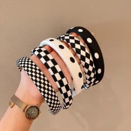 1pc Retro Black and White Grid Chessboard Hairband for Women, Thin Sponge Hair Clip, French High Forehead Headpiece for Autumn