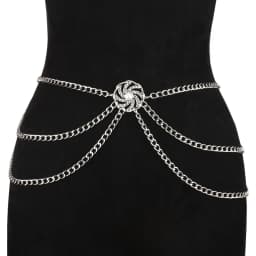 Versatile Multi-Layer Disc Inlaid with Diamond Pearl Waist Chain New Style Tunic Decorative Metal Belt for Women