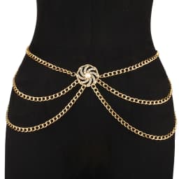Versatile Multi-Layer Disc Inlaid with Diamond Pearl Waist Chain New Style Tunic Decorative Metal Belt for Women