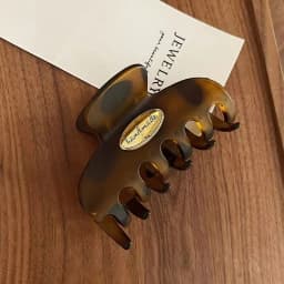 1pc Elegant Temperament Tortoiseshell Color Golden Label Letter Hair Claw, Women's High-End Temperament Hairstyle Shark Clip