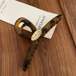 1pc Elegant Temperament Tortoiseshell Color Golden Label Letter Hair Claw, Women's High-End Temperament Hairstyle Shark Clip