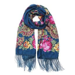 Women Luxury Floral Printed Russian Scarf Ukrainian Fringed Scarves Babushka Handkerchief Head Wraps Travel Shawl